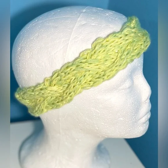 Handmade Hand Crafted Spring Braided Cable Knit Headband yellow/green - Picture 2 of 4